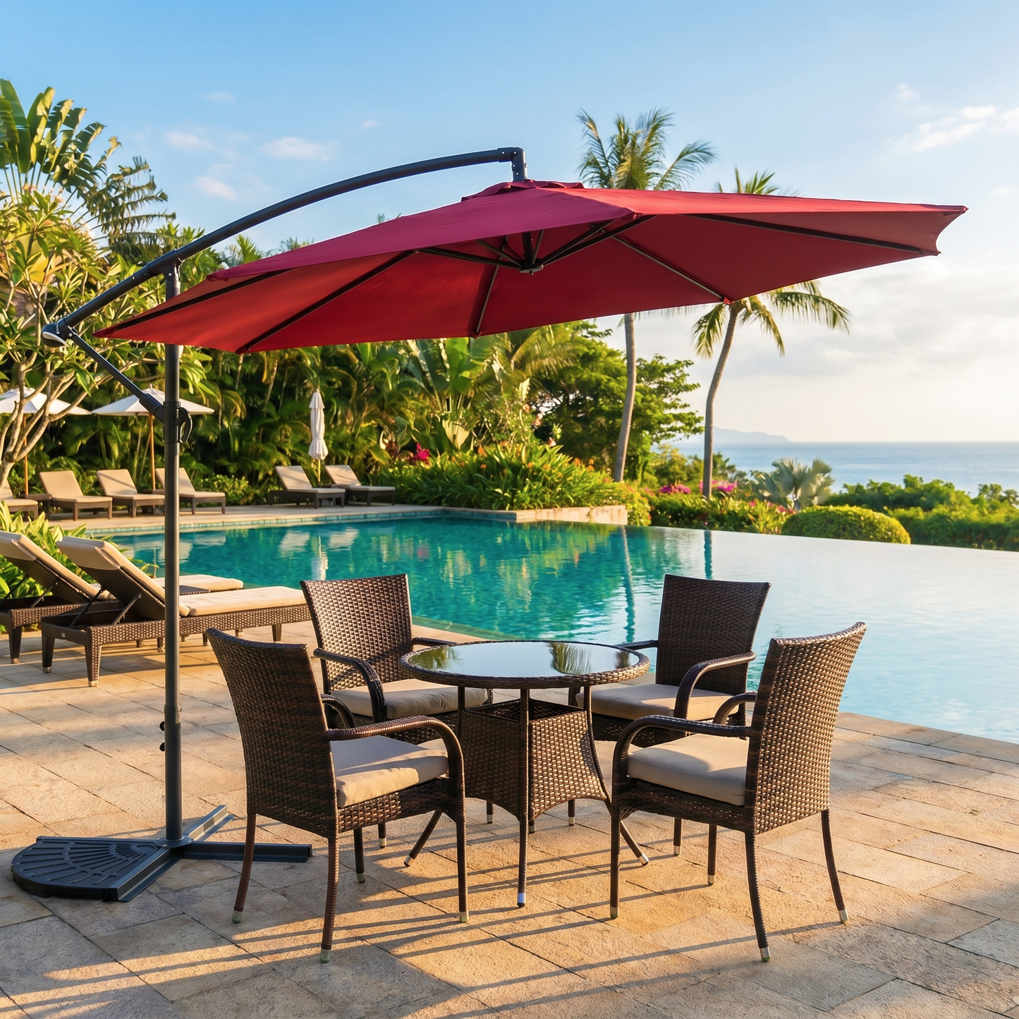 3m Steel Round Cantilever Outdoor Umbrella (Maroon)