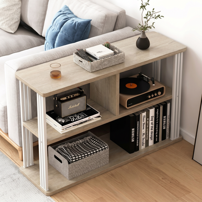 Icon Wood and Steel Sofa Side Table with Shelves (Coastal Oak)