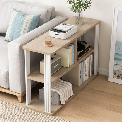 Icon Wood and Steel Sofa Side Table with Shelves (Coastal Oak)