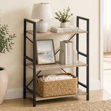 Multifunction Bookcase 3 Tier Wood Steel Storage Shelf Organizer (Coastal Oak)