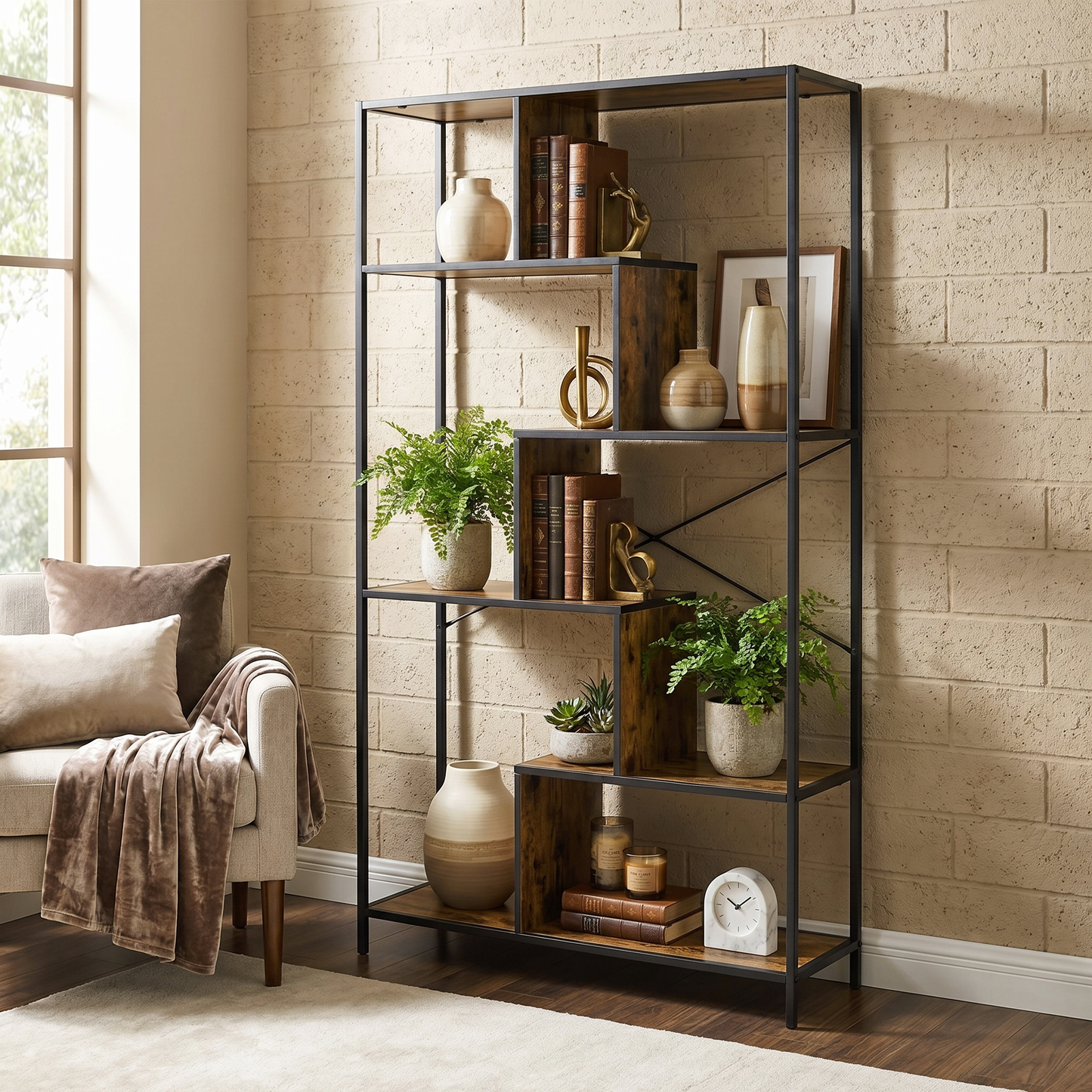 Pivot Premium Rustic Tall Bookcase Display Shelf Bookshelf Organizer