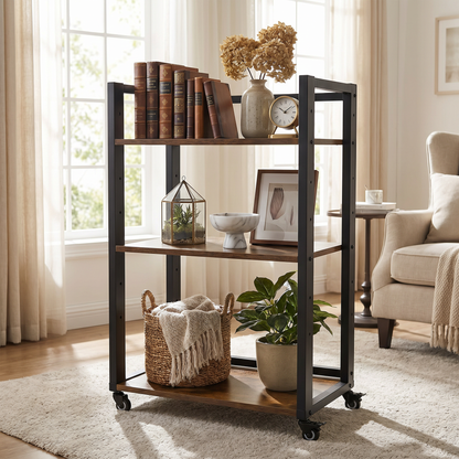 Fortis Rustic Wood and Steel Multipurpose Utility Trolley Storage Shelf Organizer
