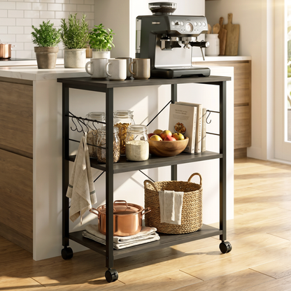 Atlas Wood & Steel Multipurpose Utility Cart Storage Shelf Kitchen Trolley (Driftwood)