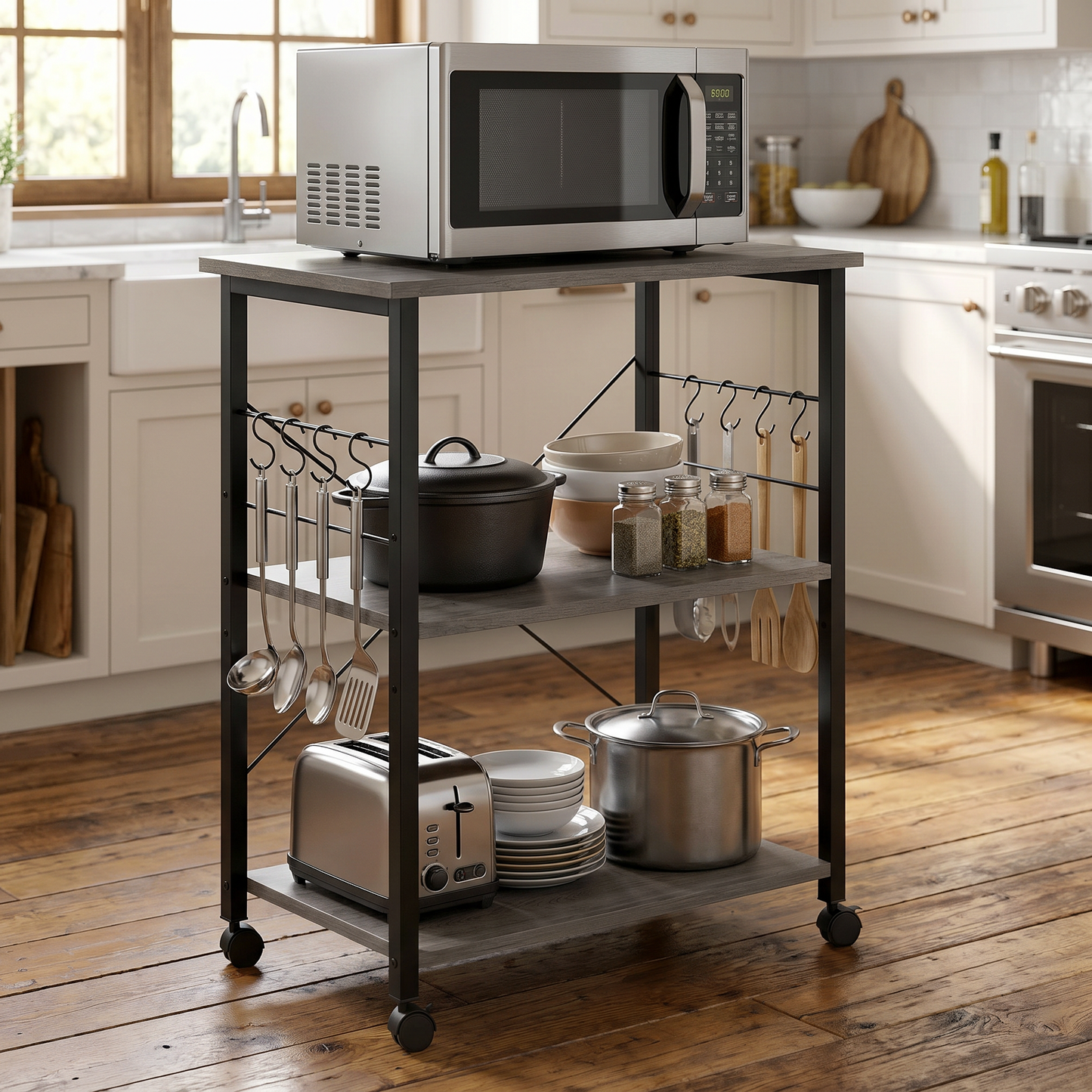 Atlas Wood & Steel Multipurpose Utility Cart Storage Shelf Kitchen Trolley (Driftwood)