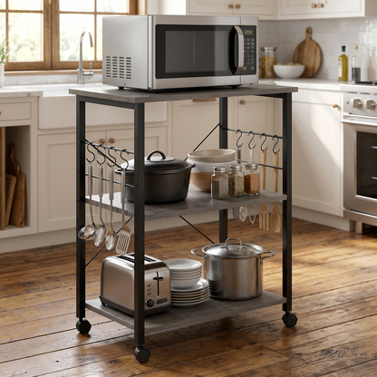 Atlas Wood & Steel Multipurpose Utility Cart Storage Shelf Kitchen Trolley (Driftwood)