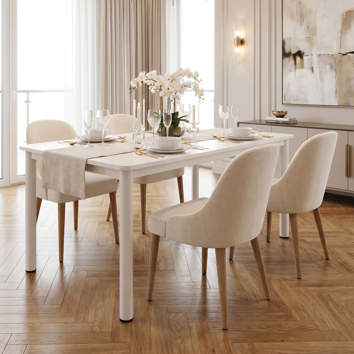 Heritage Industrial White Wood & Metal Dining Table 120cm