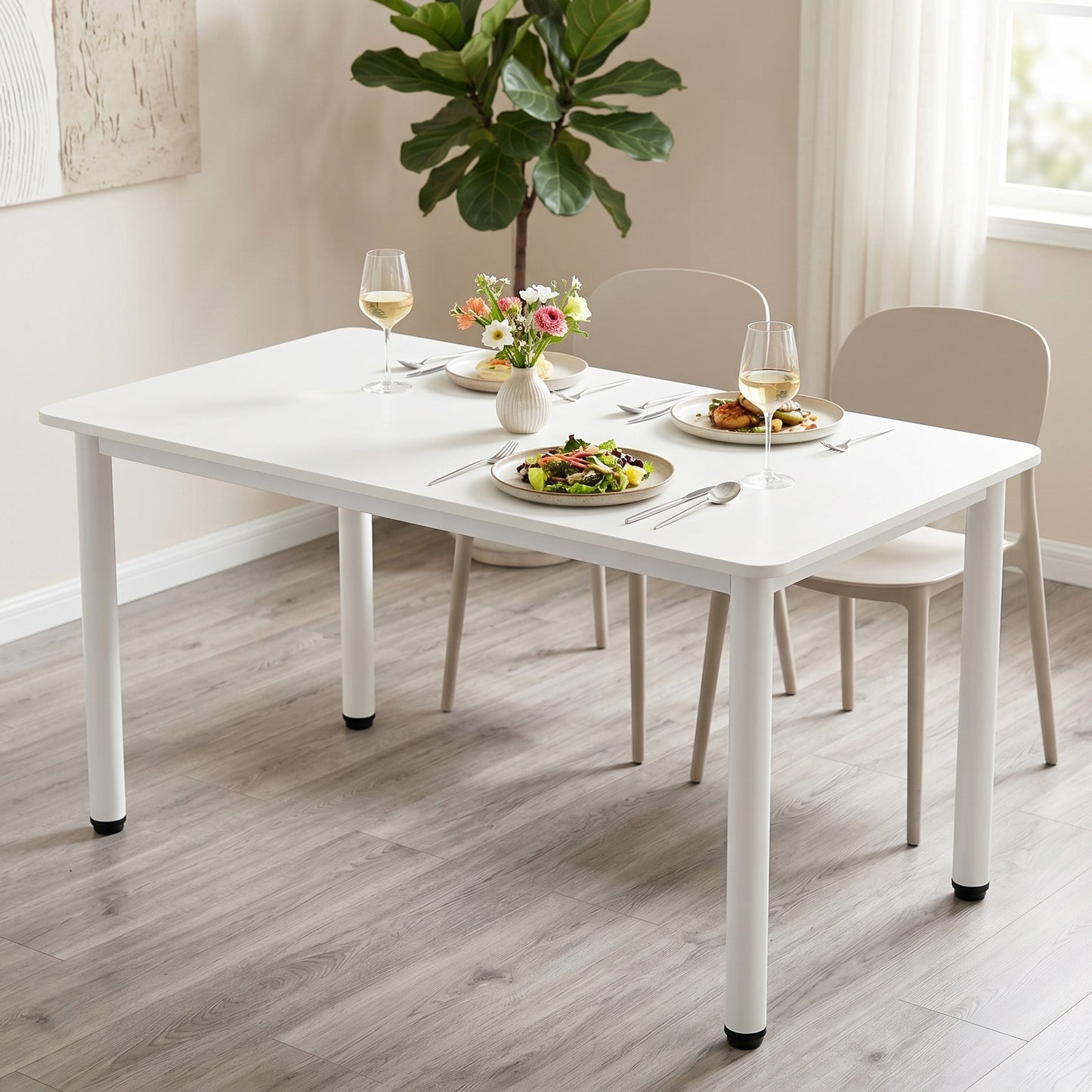 Heritage Industrial White Wood & Metal Dining Table 120cm