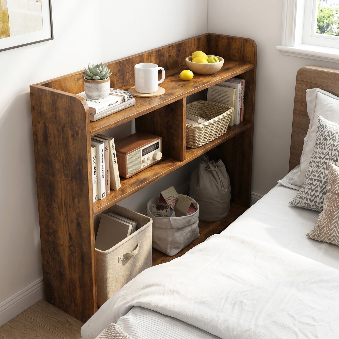 Ambassador Console Table Tall Narrow Bedside Table (Rustic Wood)