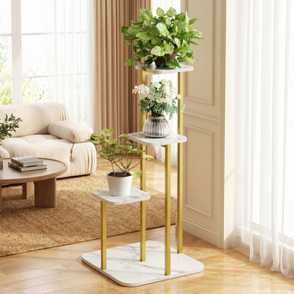 Multi-Tiered Synergy Marble Look Garden Plants Stand Planter Shelf (White)