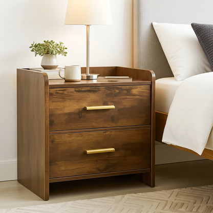 Serene 2-Drawer Bedside Table Nightstand (Rustic Wood)