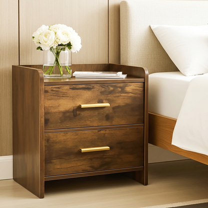 Serene 2-Drawer Bedside Table Nightstand (Rustic Wood)