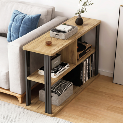 Icon Wood and Steel Sofa Side Table with Shelves (Rustic Oak)