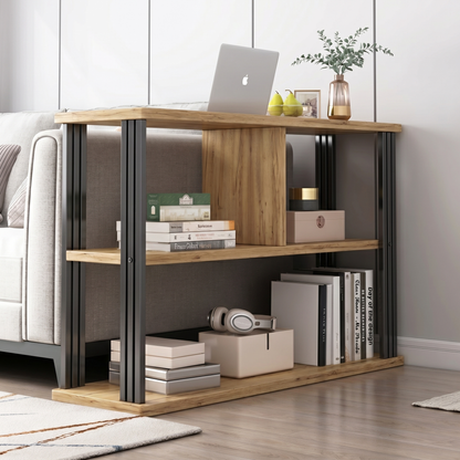 Icon Wood and Steel Sofa Side Table with Shelves (Oak)
