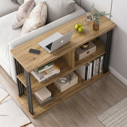 Icon Wood and Steel Sofa Side Table with Shelves (Rustic Oak)