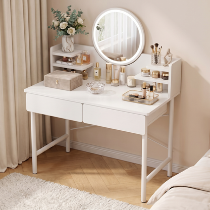 Luxe LED White Makeup Vanity Dressing Table Mirror Drawers Shelves