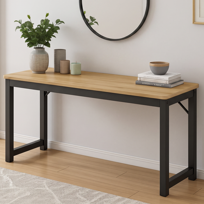 Profile Console Table Wood & Metal Narrow Desk (Rustic Oak)