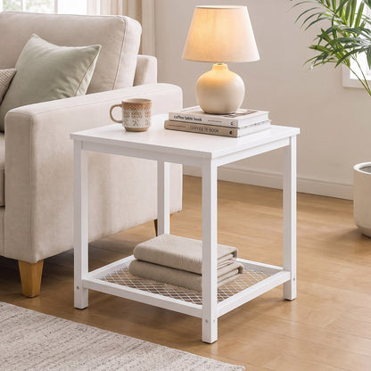 Loft White Industrial Wood & Steel Side Table with Storage Shelf