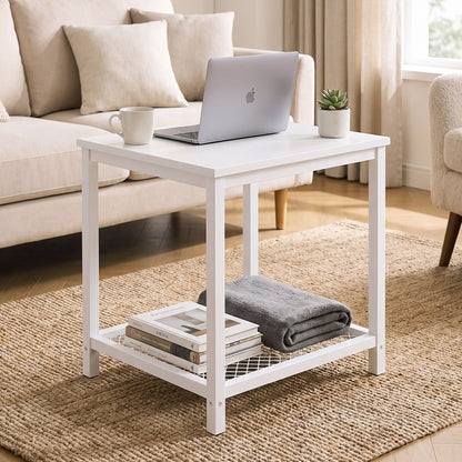 Loft White Industrial Wood & Steel Side Table with Storage Shelf