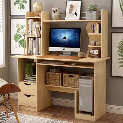 Expert Computer Desk Workstation with Shelf & Cabinet (Oak)