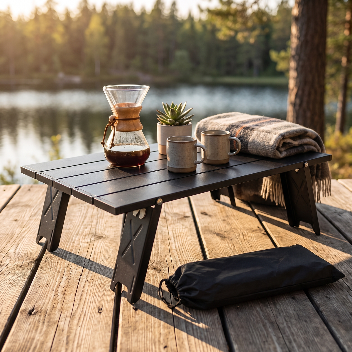 Aluminum Portable Foldable Outdoor Camp Table (Black)