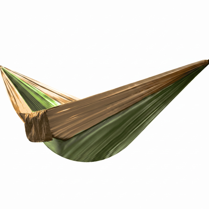 Deluxe Double Portable Fabric Hammock with Ropes Outdoor Travel Camping (Coffee & Green)
