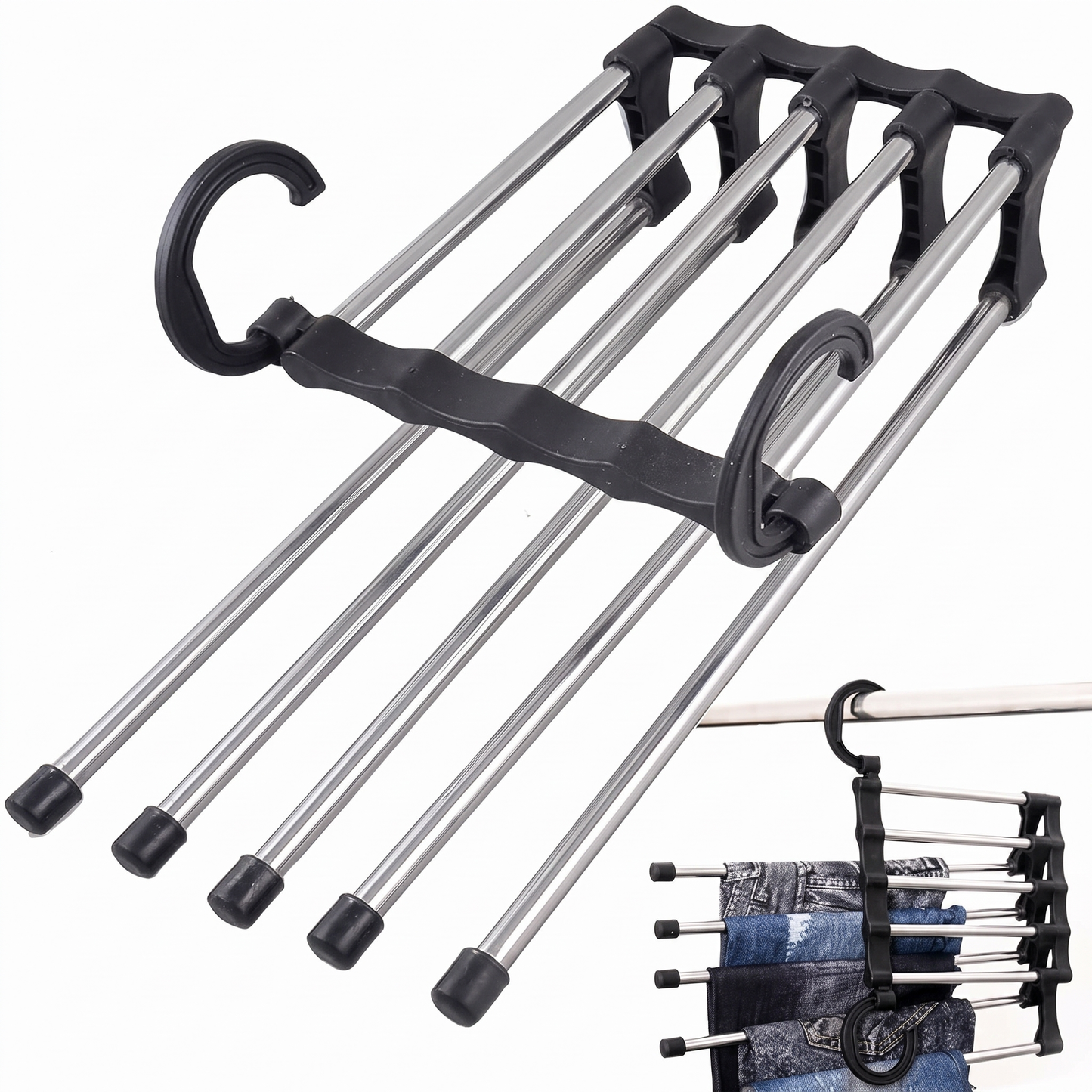 5-in-1 Stainless Steel Retractable Pants Clothes Organizer Hanger Rack