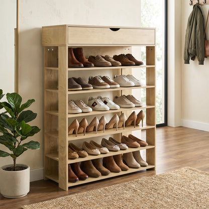 Fiesta 7 Tier Extra Spacious Wooden Shoe Rack Organizer Shelf Cabinet (Natural Oak)