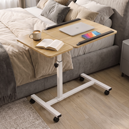 Motif 2-in-1 Adjustable Portable Sofa Bed Side Table Laptop Desk with Wheels (Oak)