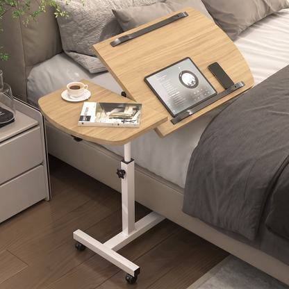 Motif 2-in-1 Adjustable Portable Sofa Bed Side Table Laptop Desk with Wheels (Oak)