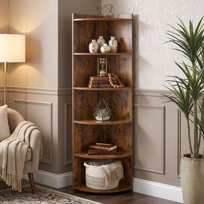 Inspire 6 Tier Large Stylish Rustic Wooden Corner Shelf Unit