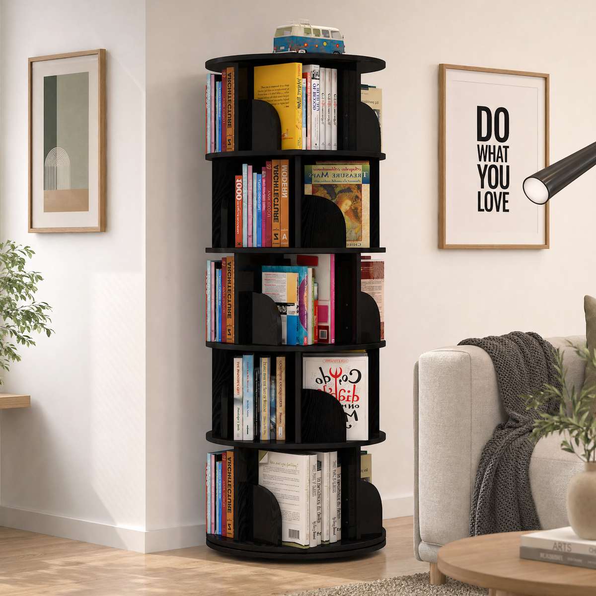 Sanctuary 360-degree Rotating 5 Tier Display Shelf Bookcase Organiser (Black)