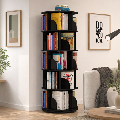 Sanctuary 360-degree Rotating 5 Tier Display Shelf Bookcase Organiser (Black)