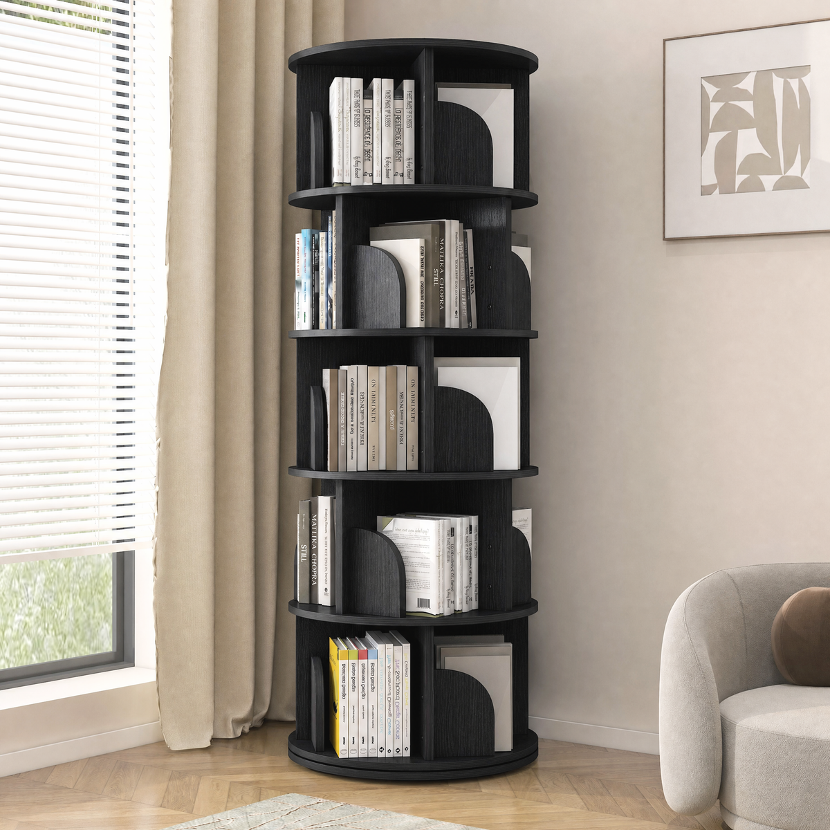Sanctuary 360-degree Rotating 5 Tier Display Shelf Bookcase Organiser (Black)