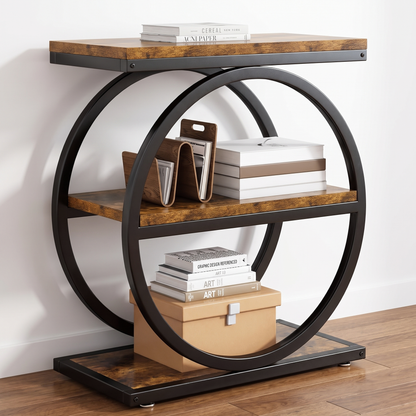 Eclipse Rustic Wood and Metal Round Side Table with Shelves