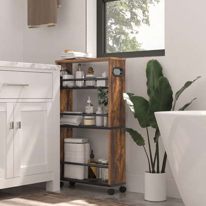 3-Tier Rustic Wood Rolling Storage Utility Cart Organizer Shelf Trolley