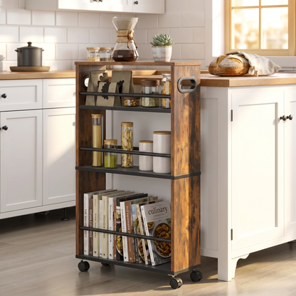 3-Tier Rustic Wood Rolling Storage Utility Cart Organizer Shelf Trolley