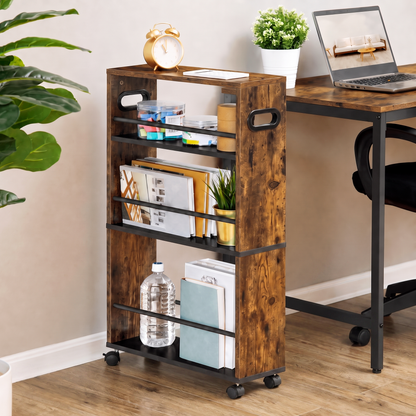 3-Tier Rustic Wood Rolling Storage Utility Cart Organizer Shelf Trolley