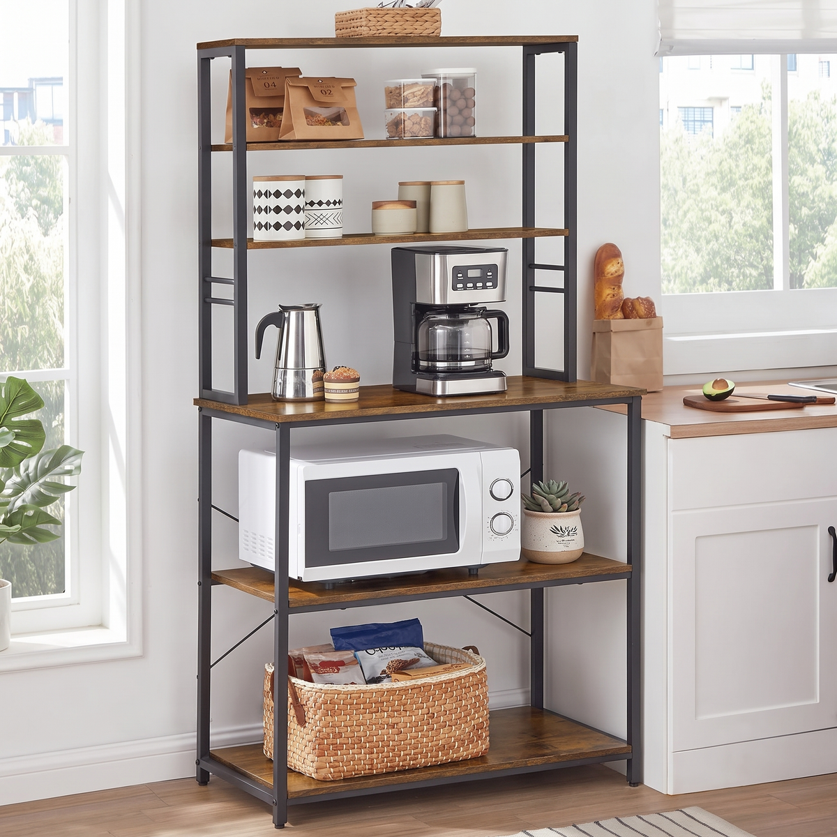Retreat Tall Rustic Wood Kitchen Storage Baker’s Rack Shelf Organiser
