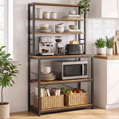 Retreat Tall Rustic Wood Kitchen Storage Baker’s Rack Shelf Organiser