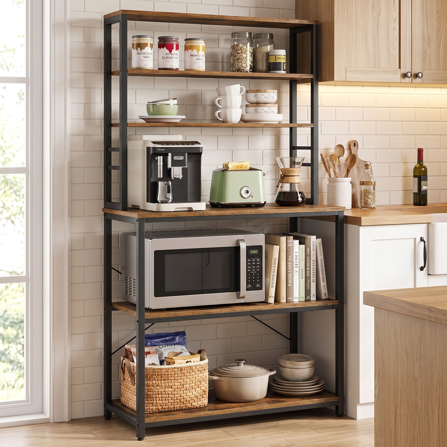 Retreat Tall Rustic Wood Kitchen Storage Baker’s Rack Shelf Organiser