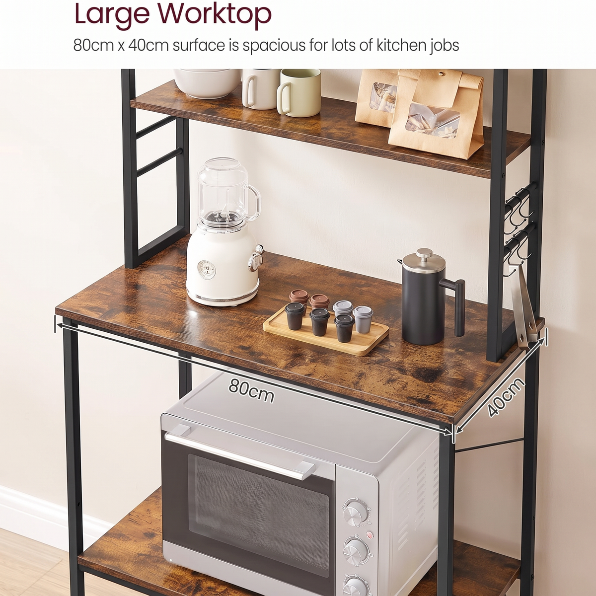 Retreat Tall Rustic Wood Kitchen Storage Baker’s Rack Shelf Organiser