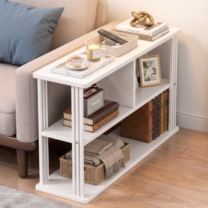 Icon Wood and Steel Sofa Side Table with Shelves (White)