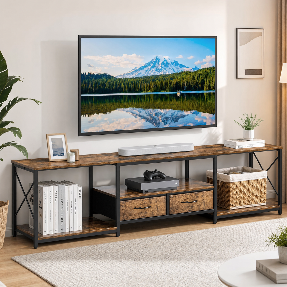 Milan Rustic TV Cabinet Entertainment Unit with Drawers & Storage