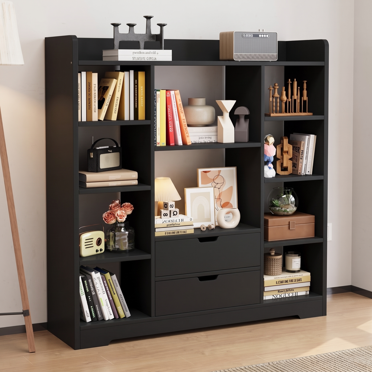 Eden Wardrobe Cupboard Bookshelf with Drawer Furniture (Black)
