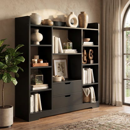 Eden Wardrobe Cupboard Bookshelf with Drawer Furniture (Black)
