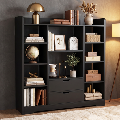Eden Wardrobe Cupboard Bookshelf with Drawer Furniture (Black)