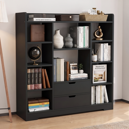 Eden Wardrobe Cupboard Bookshelf with Drawer Furniture (Black)