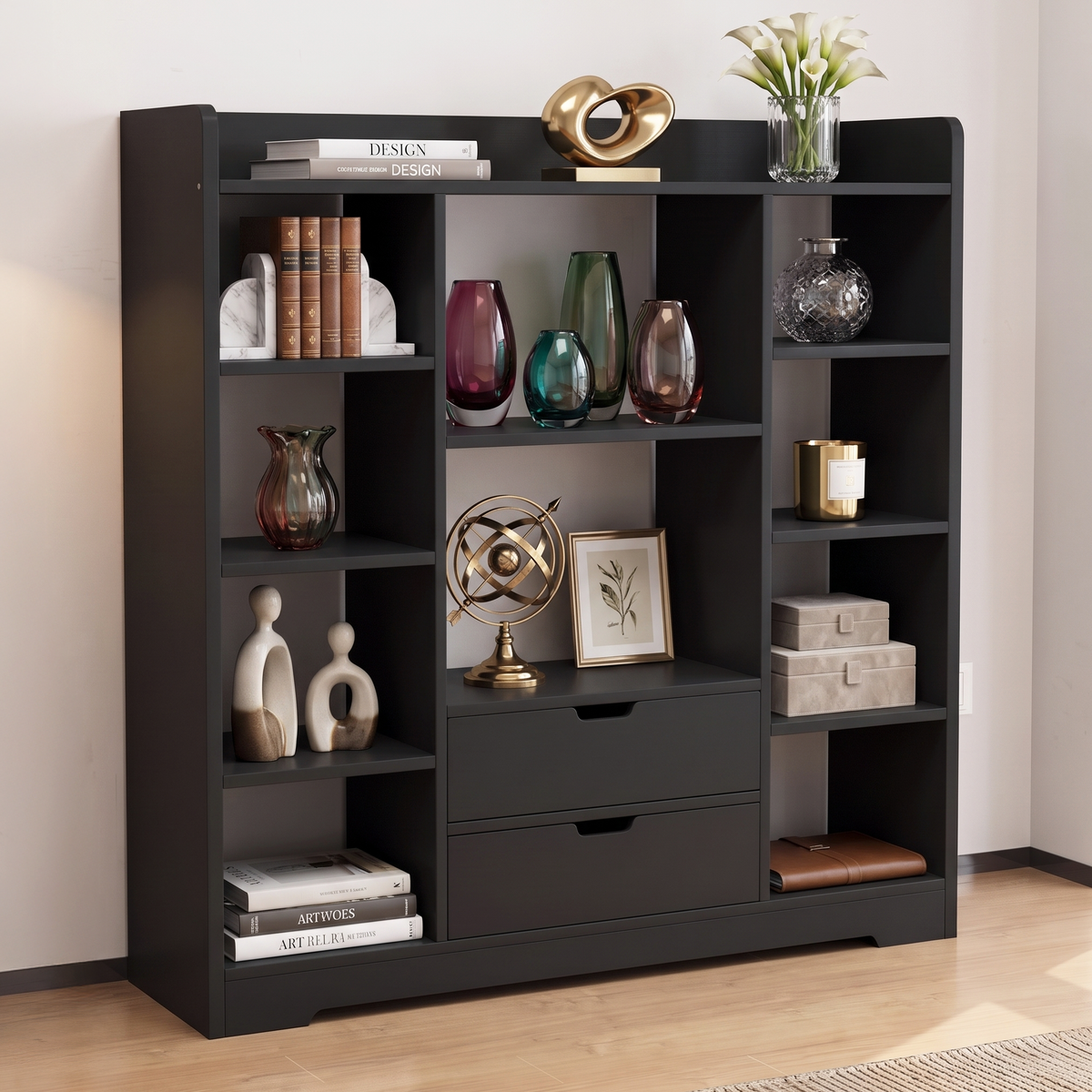 Eden Wardrobe Cupboard Bookshelf with Drawer Furniture (Black)