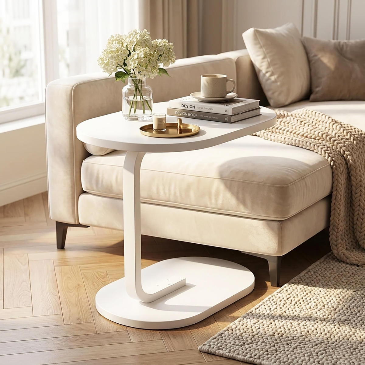 Cogency Sofa Bed Side Table Laptop Desk Accent Coffee Stand (White)