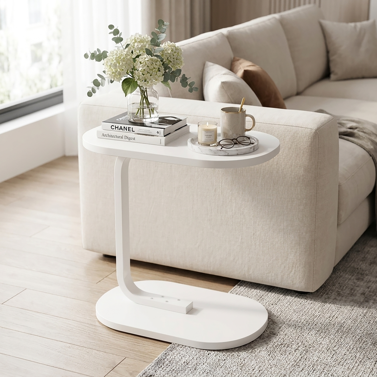 Cogency Sofa Bed Side Table Laptop Desk Accent Coffee Stand (White)